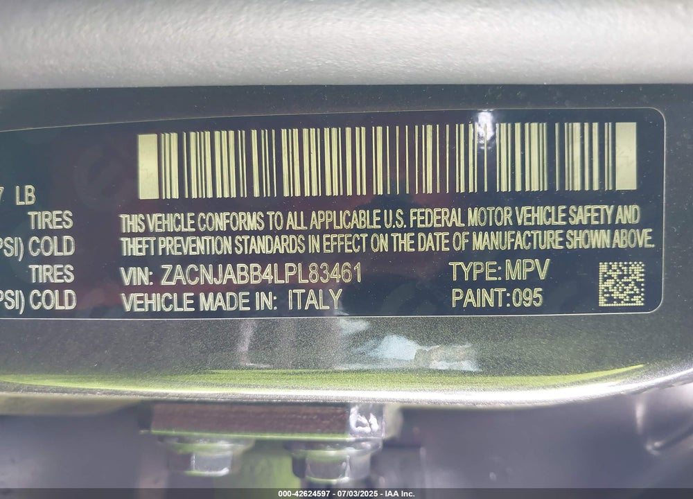 2020 JEEP RENEGADE VIN: ZACNJABB4LPL83461