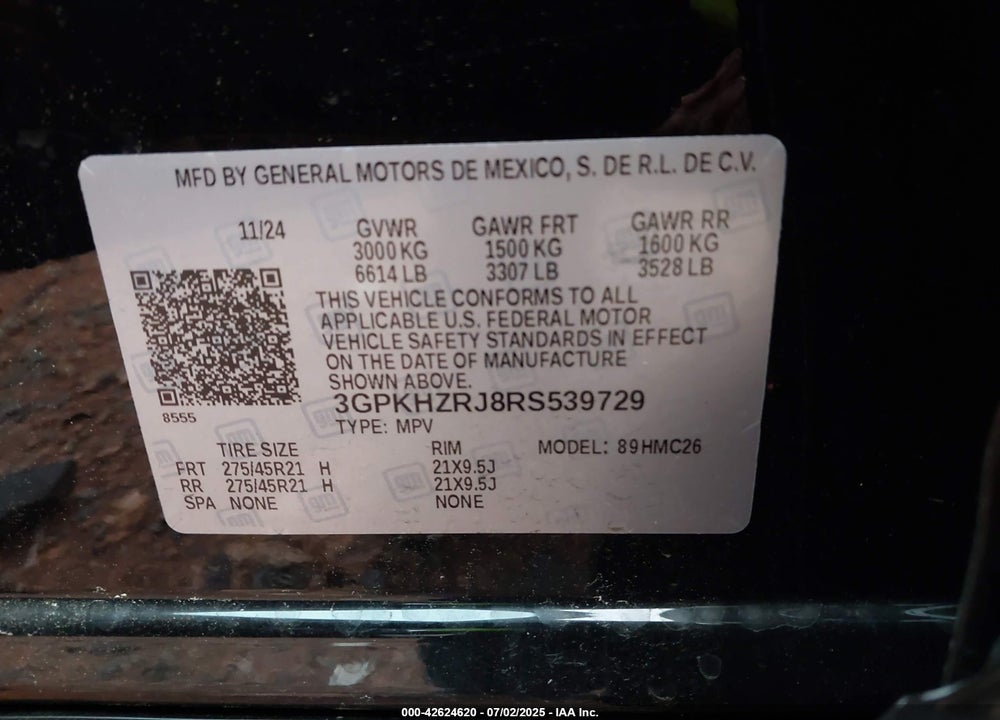 2024 HONDA PROLOGUE VIN: 3GPKHZRJ8RS539729