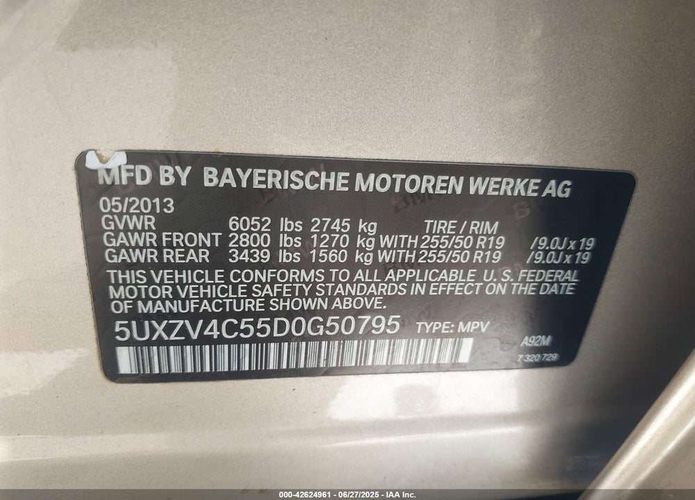 2013 BMW X5 VIN: 5UXZV4C55D0G50795