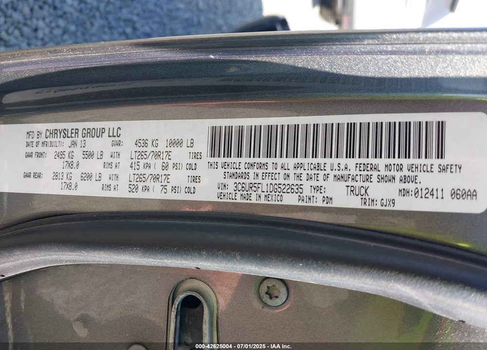 2013 RAM 2500 VIN: 3C6UR5FL1DG522635