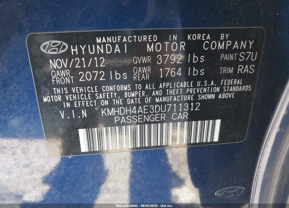 2013 HYUNDAI ELANTRA GLS VIN: KMHDH4AE3DU711312