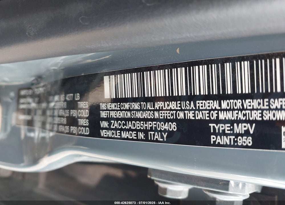 2017 JEEP RENEGADE VIN: ZACCJADB5HPF09406