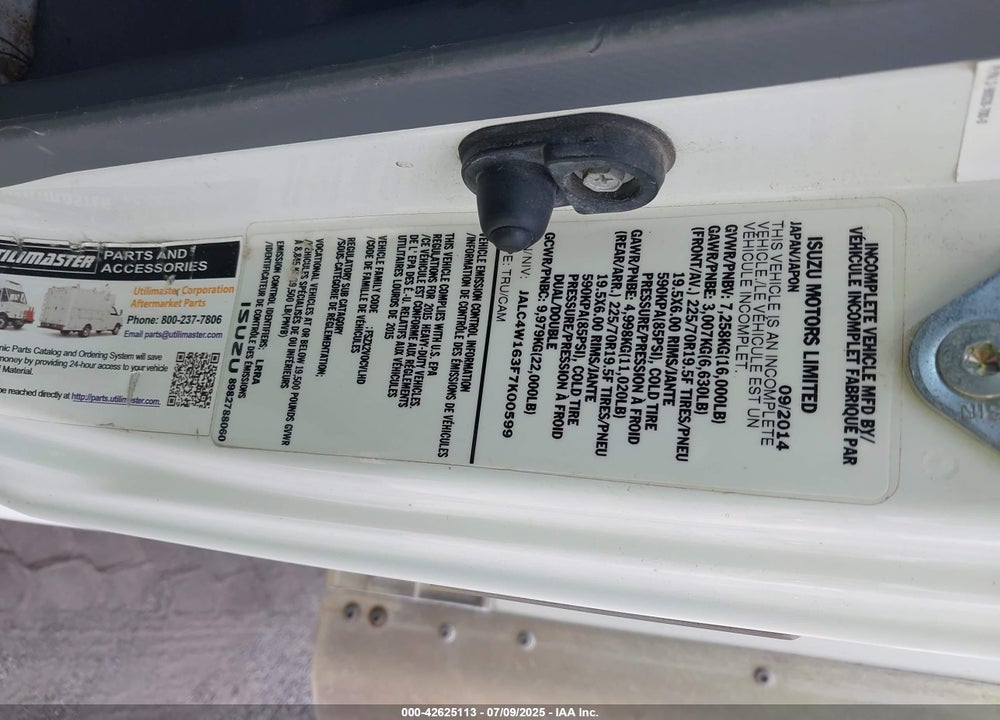 2015 ISUZU NPR DSL REG AT VIN: JALC4W163F7K00599