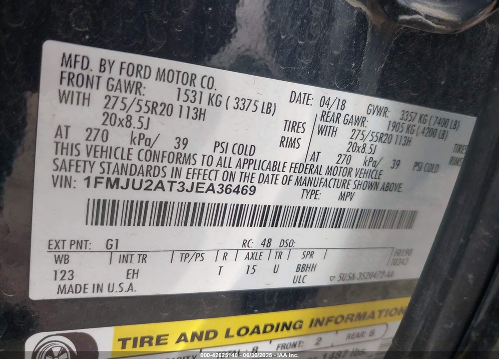 2018 FORD EXPEDITION VIN: 1FMJU2AT3JEA36469