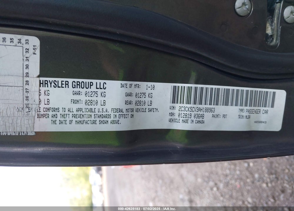 2010 CHRYSLER 300 VIN: 2C3CK5CV3AH188963