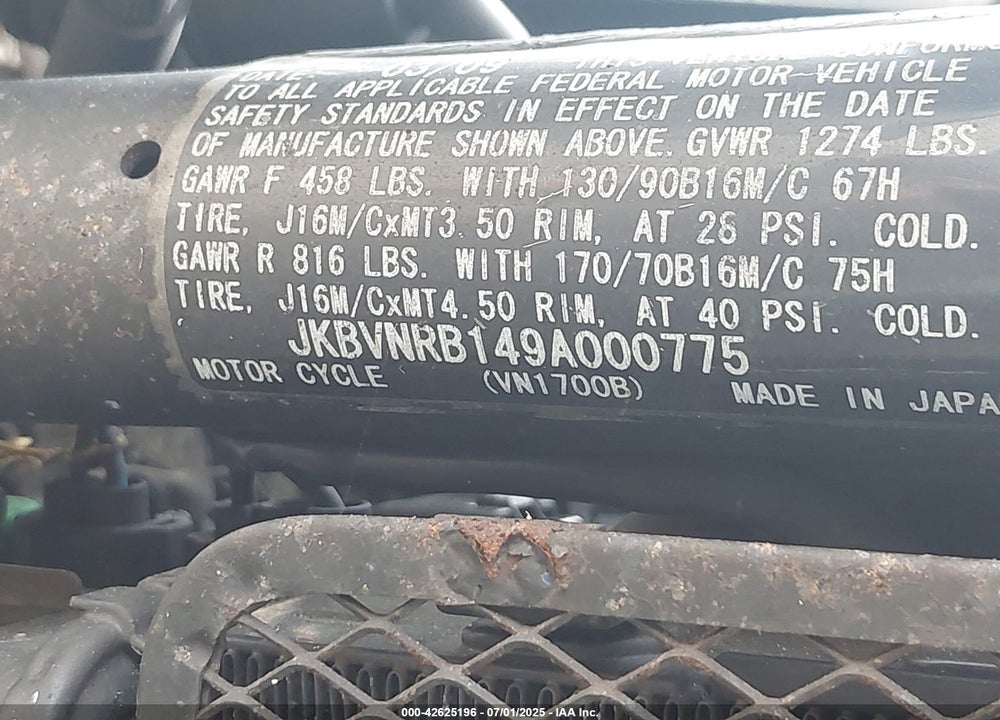 2009 KAWASAKI VN1700 B VIN: JKBVNRB149A000775