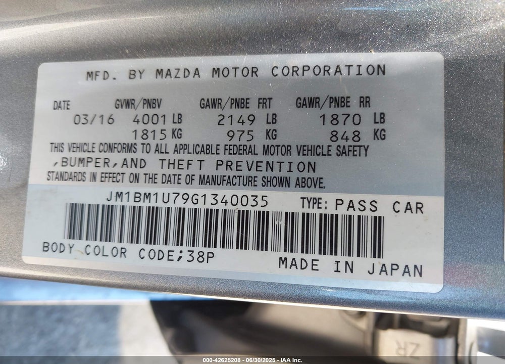 2016 MAZDA 3 VIN: JM1BM1U79G1340035