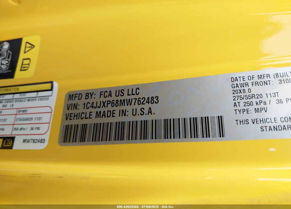 2021 JEEP WRANGLER / VIN: 1C4JJXP68MW762483