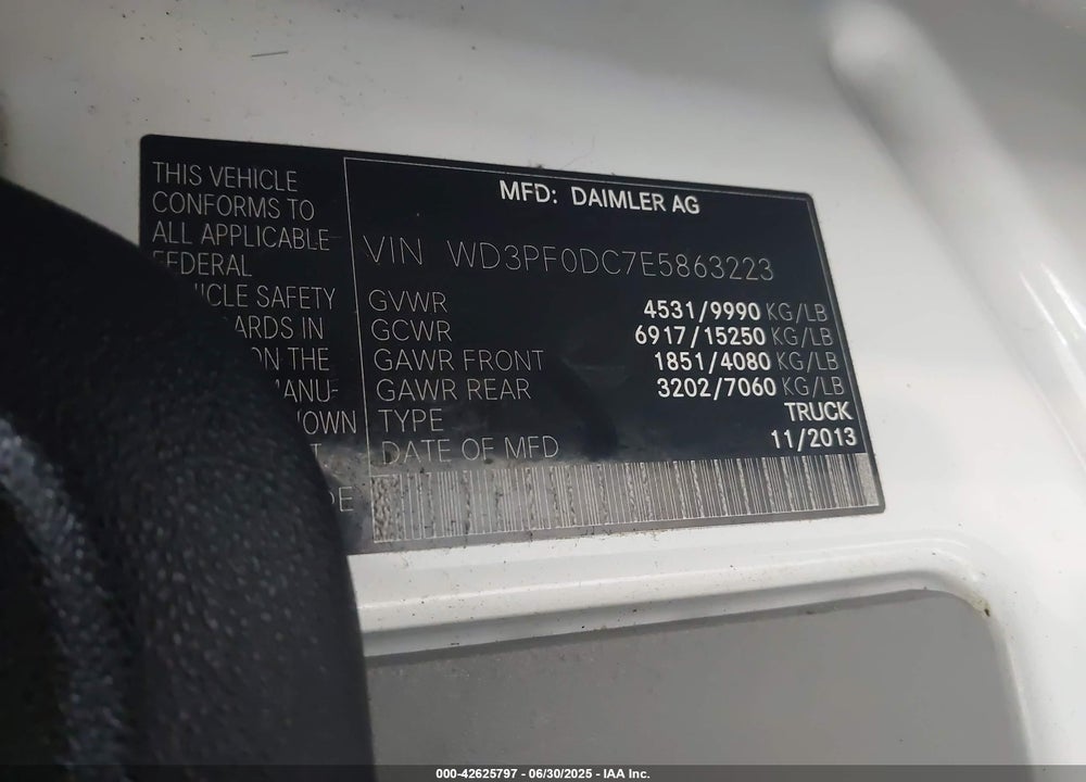 2014 MERCEDES-BENZ SPRINTER 3500 HIGH ROOF VIN: WD3PF0DC7E5863223