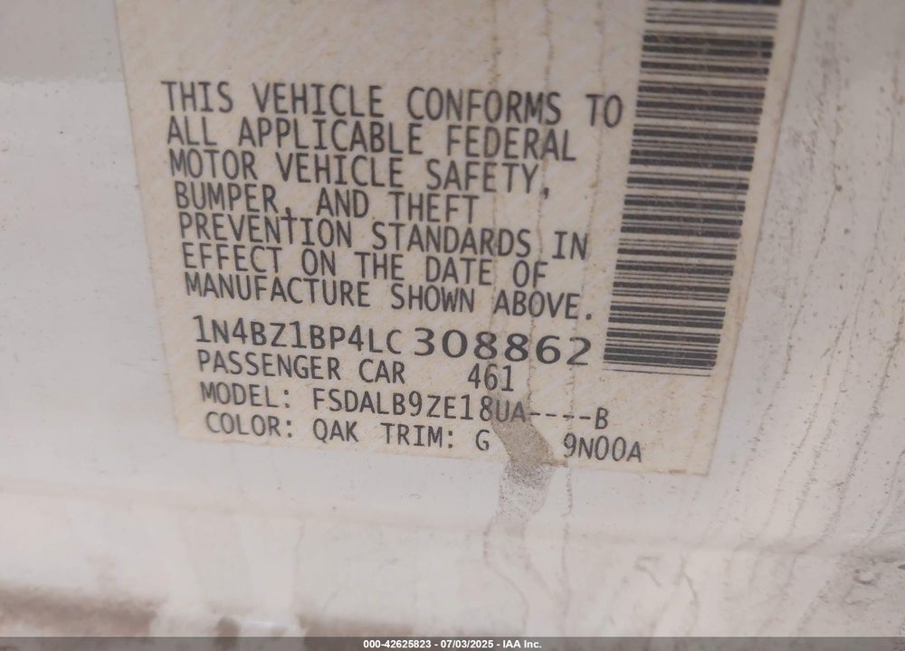 2020 NISSAN LEAF VIN: 1N4BZ1BP4LC308862