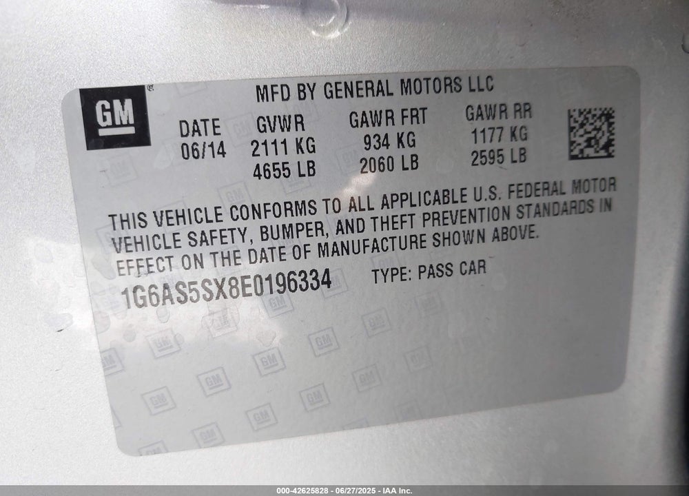 2014 CADILLAC CTS PERFORMANCE VIN: 1G6AS5SX8E0196334
