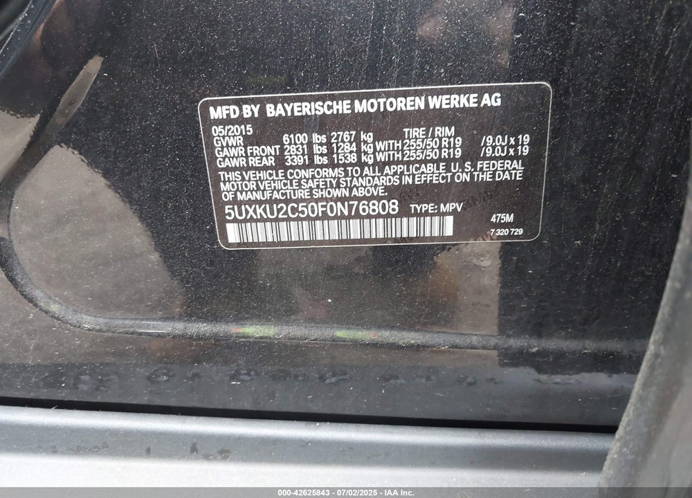 2015 BMW X6 VIN: 5UXKU2C50F0N76808