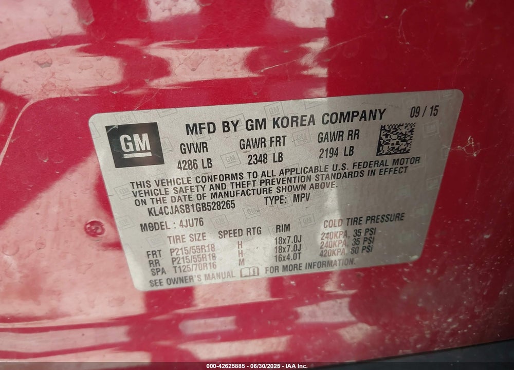 2016 BUICK ENCORE VIN: KL4CJASB1GB528265