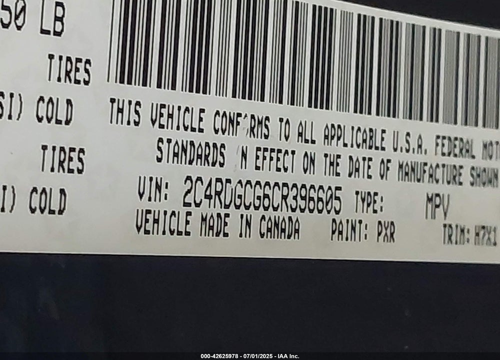 2012 DODGE GRAND CARAVAN SXT VIN: 2C4RDGCG6CR396605