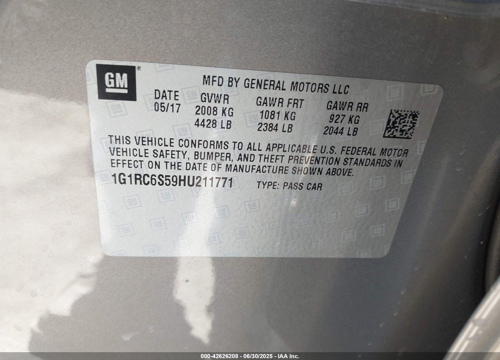 2017 CHEVROLET VOLT VIN: 1G1RC6S59HU211771