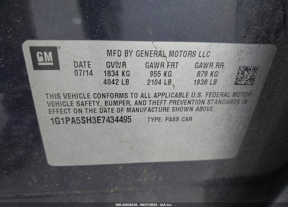 2014 CHEVROLET CRUZE VIN: 1G1PA5SH3E7434495