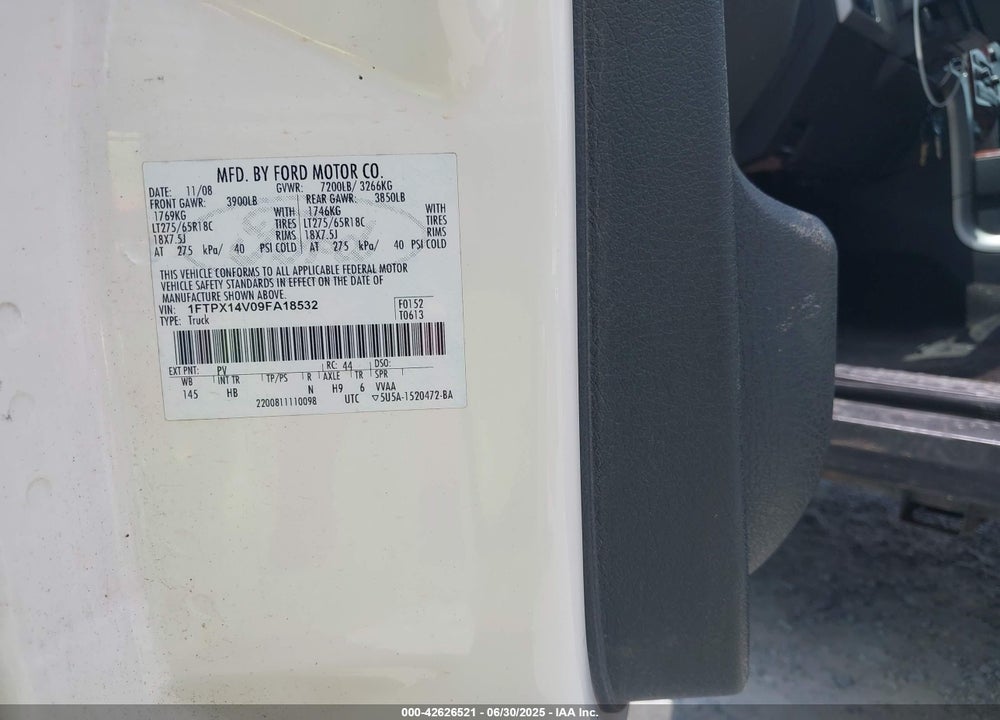 2009 FORD F-150 VIN: 1FTPX14V09FA18532