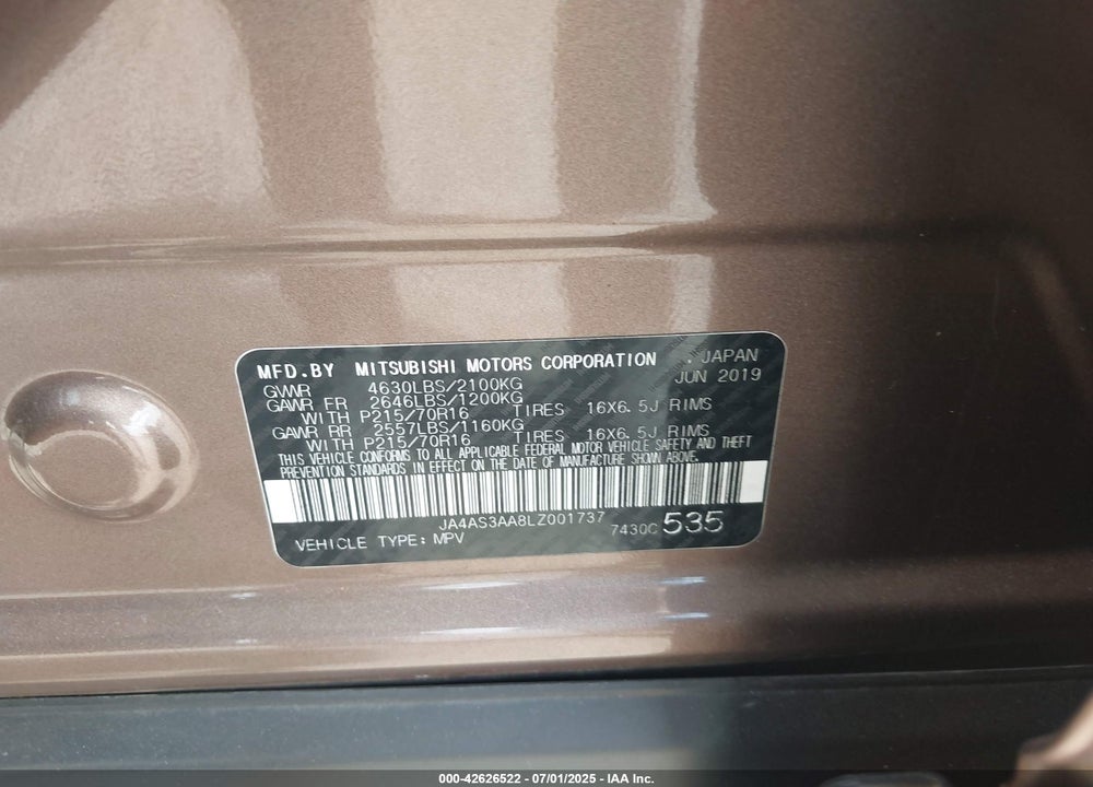 2020 MITSUBISHI ECLIPSE CROSS VIN: JA4AS3AA8LZ001737