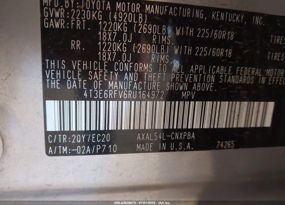 2024 TOYOTA RAV4 HYBRID VIN: 4T3E6RFV6RU164972