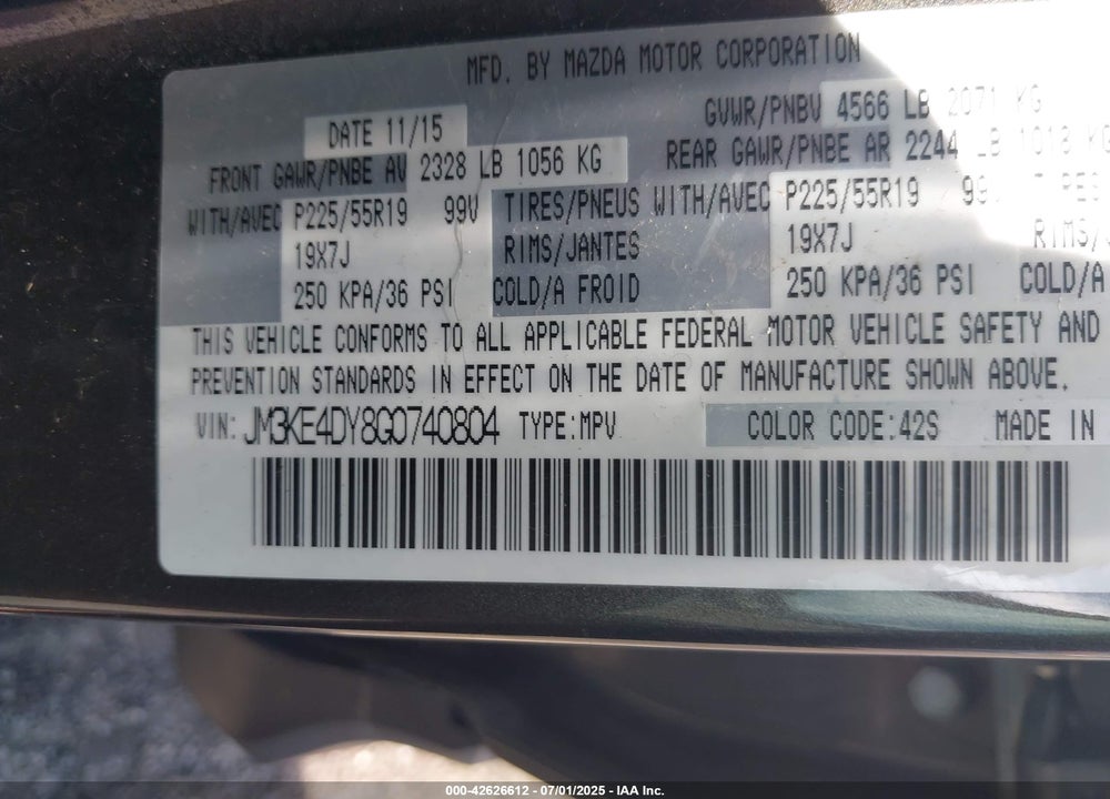 2016 MAZDA CX-5 VIN: JM3KE4DY8G0740804