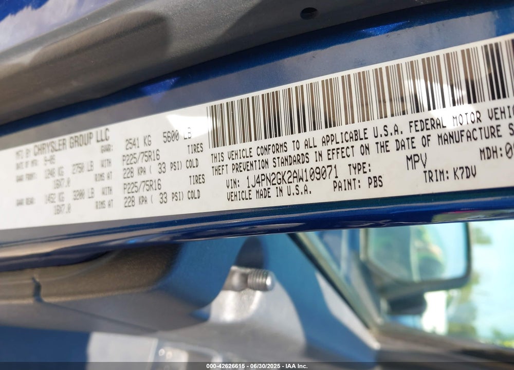 2010 JEEP LIBERTY VIN: 1J4PN2GK2AW109071