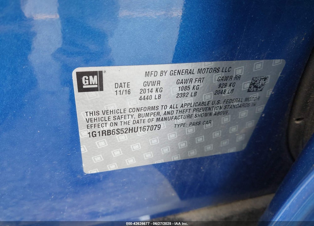 2017 CHEVROLET VOLT PREMIER VIN: 1G1RB6S52HU167079