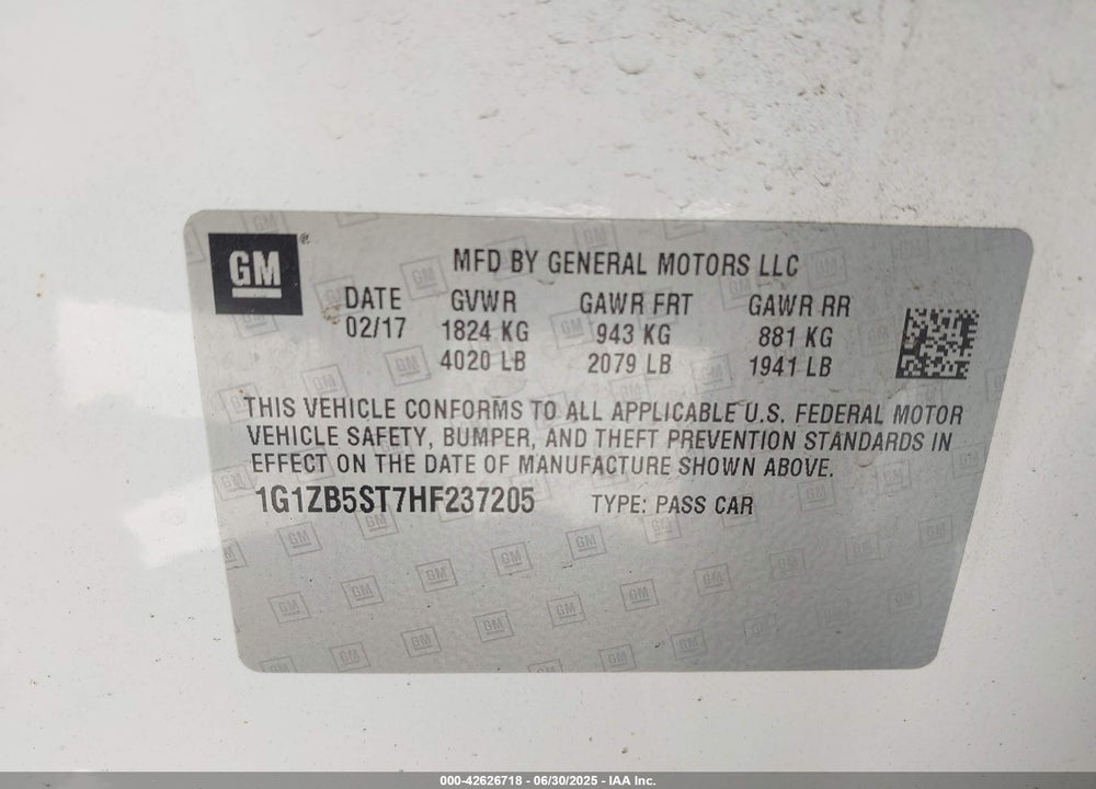 2017 CHEVROLET MALIBU VIN: 1G1ZB5ST7HF237205