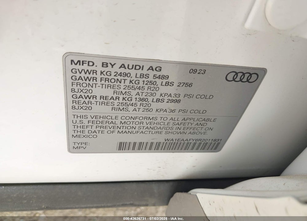 2024 AUDI Q5 VIN: WA1EAAFY6R2011831