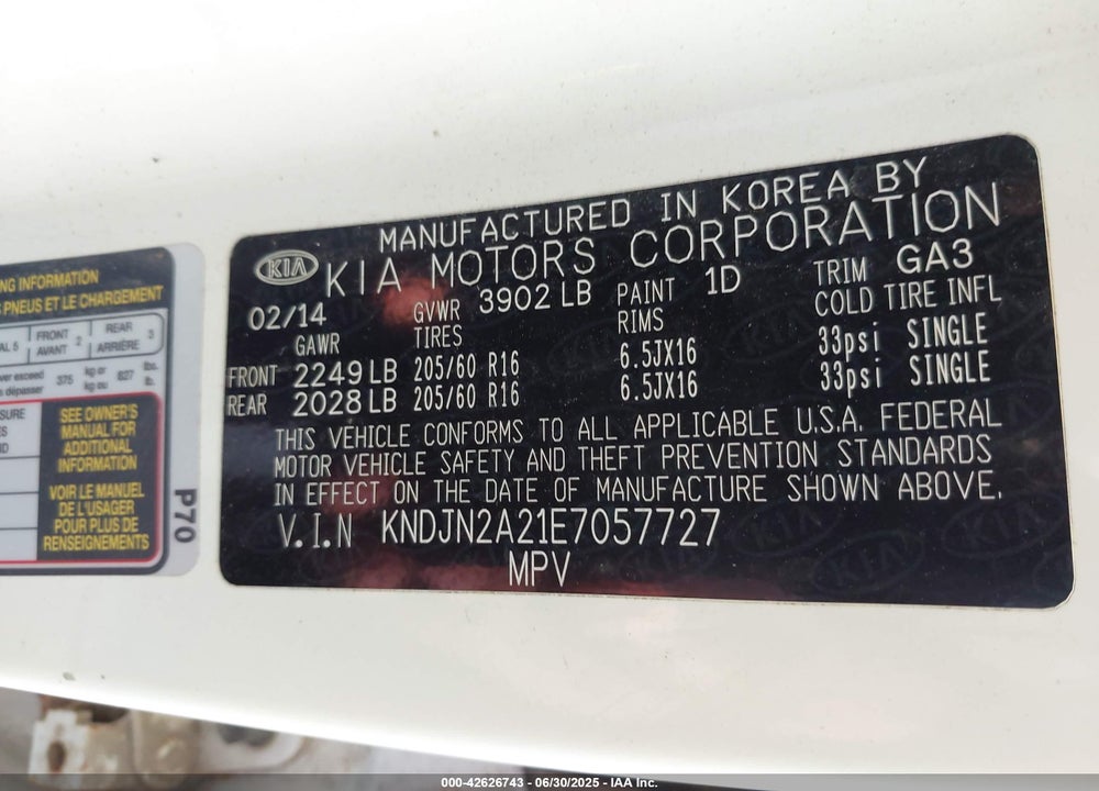 2014 KIA SOUL VIN: KNDJN2A21E7057727