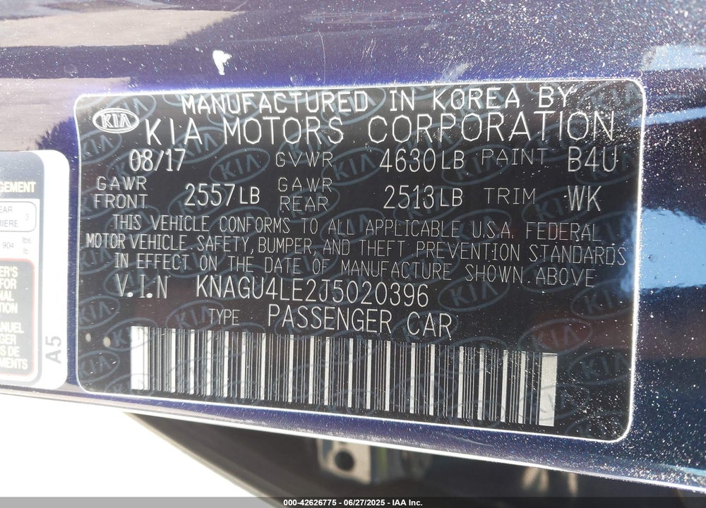 2018 KIA OPTIMA HYBRID VIN: KNAGU4LE2J5020396