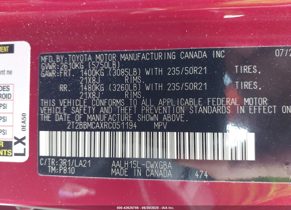 2024 LEXUS RX VIN: 2T2BBMCAXRC051194