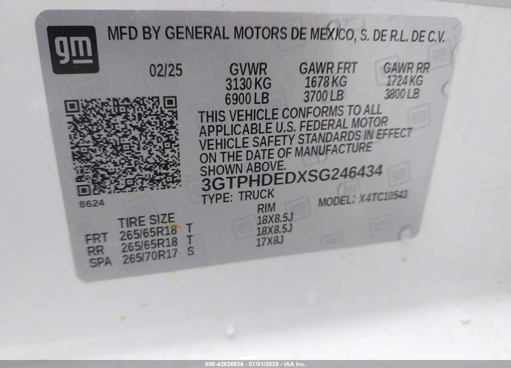 2025 GMC SIERRA VIN: 3GTPHDEDXSG246434