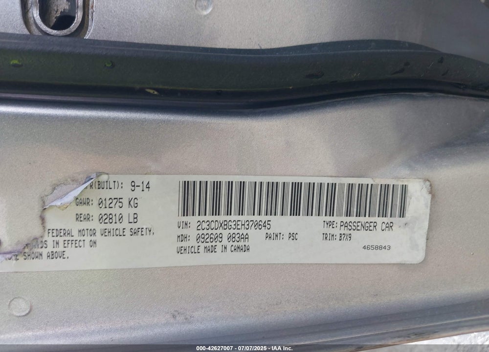 2014 DODGE CHARGER VIN: 2C3CDXBG3EH370645