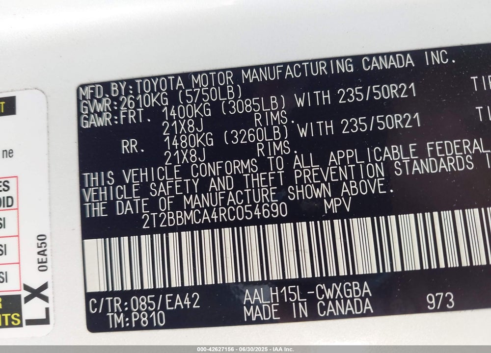 2024 LEXUS RX 350H PREMIUM VIN: 2T2BBMCA4RC054690