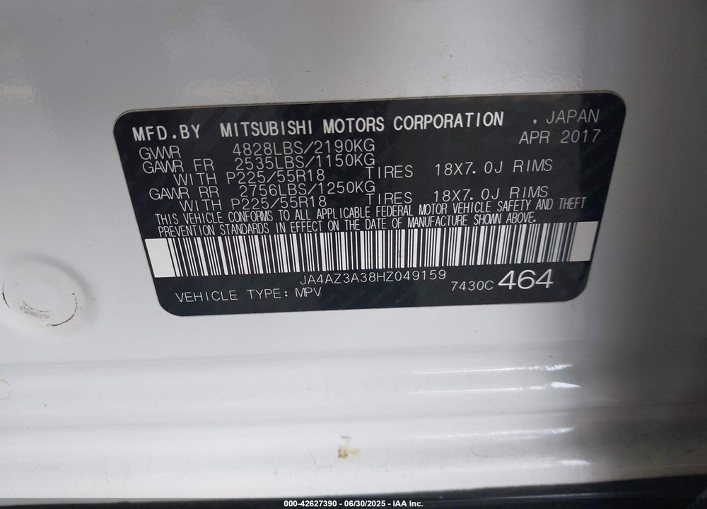 2017 MITSUBISHI OUTLANDER SEL VIN: JA4AZ3A38HZ049159