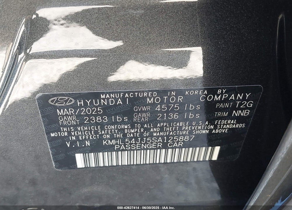 2025 HYUNDAI SONATA HYBRID VIN: KMHL54JJ5SA125887