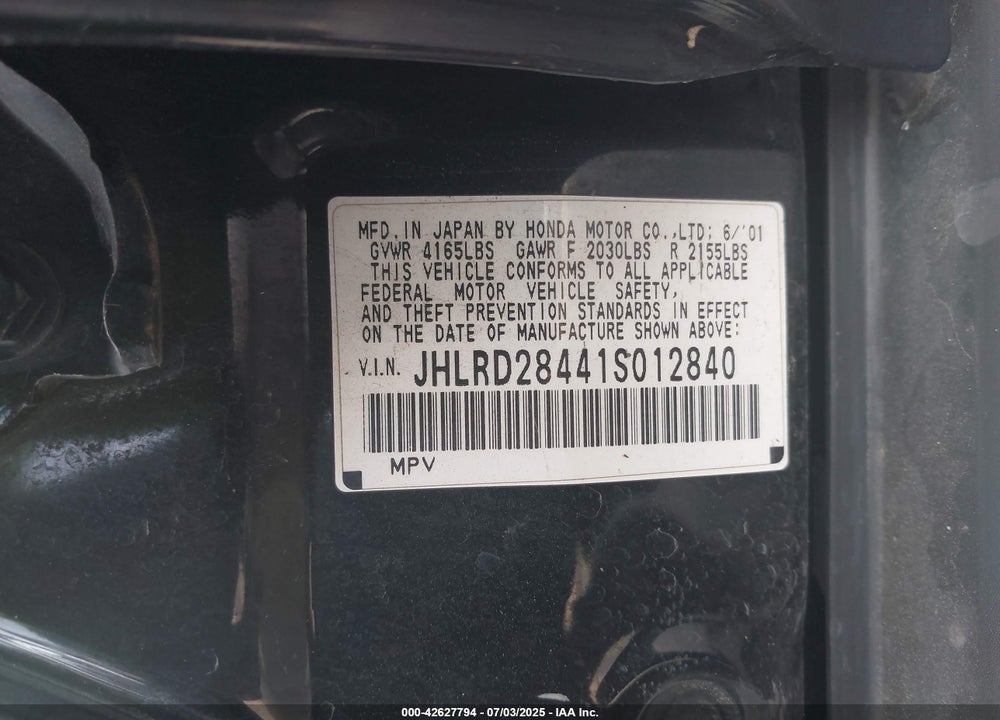 2001 HONDA CR-V LX VIN: JHLRD28441S012840