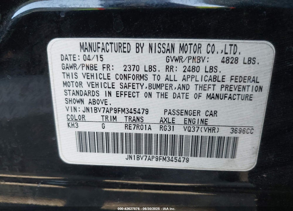 2015 INFINITI Q50 VIN: JN1BV7AP9FM345479