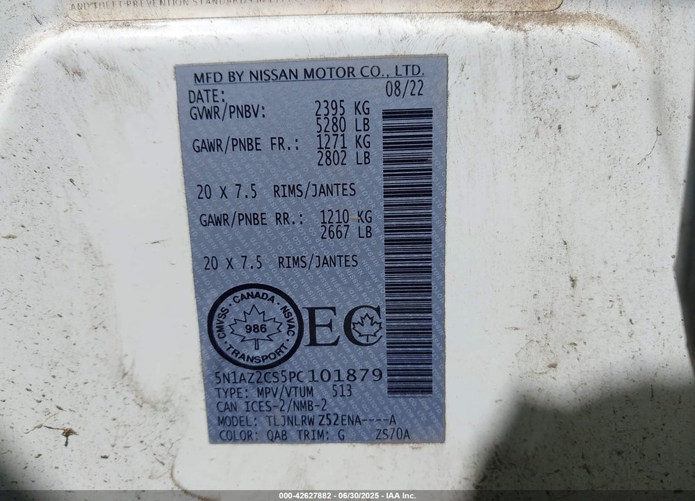 2023 NISSAN MURANO VIN: 5N1AZ2CS5PC101879