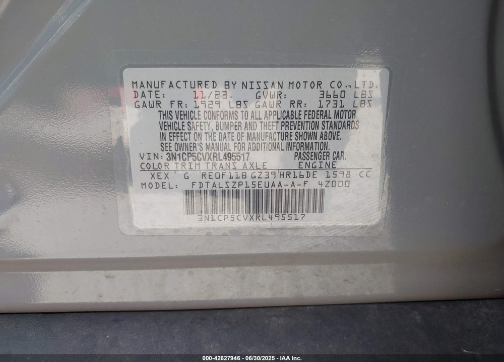 2024 NISSAN KICKS VIN: 3N1CP5CVXRL495517