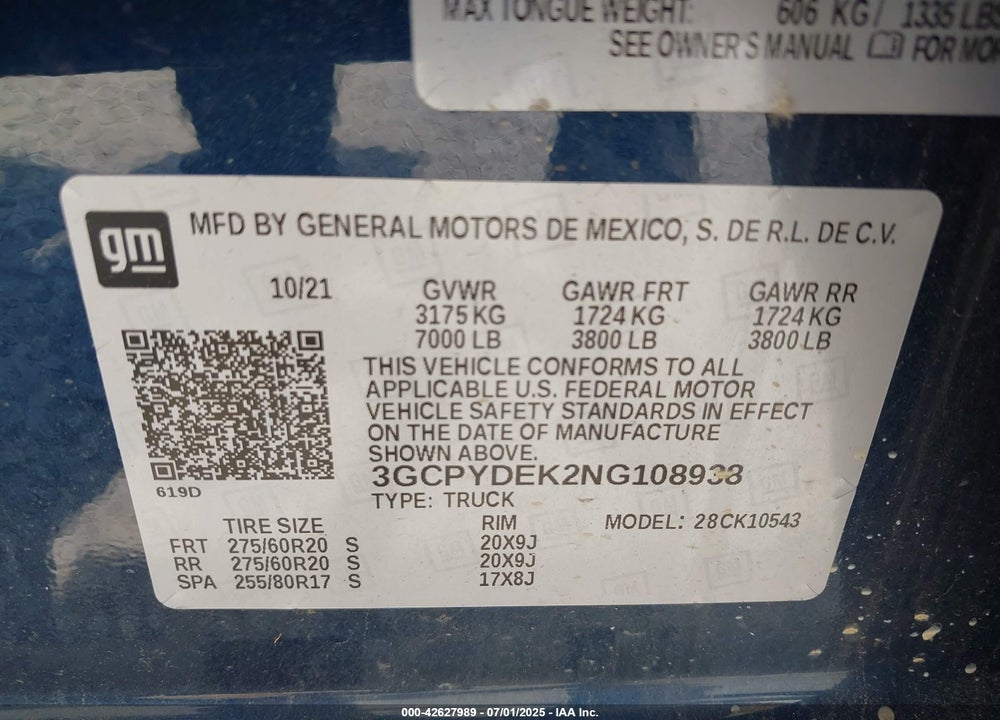 2022 CHEVROLET SILVERADO 1500 LTD 4WD SHORT BED LT VIN: 3GCPYDEK2NG108938