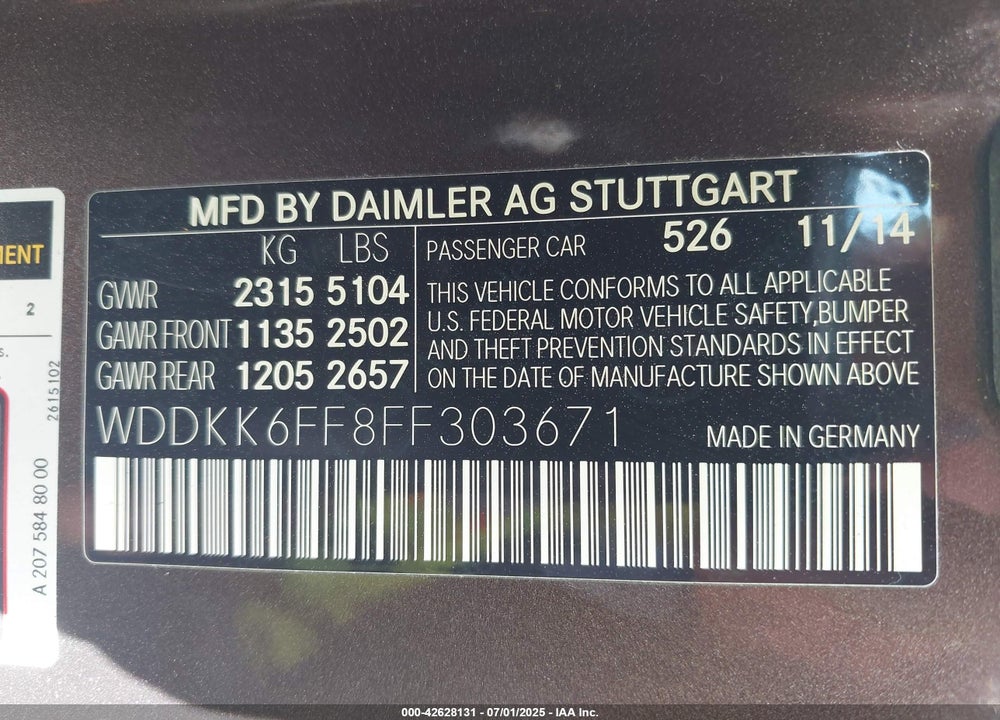 2015 MERCEDES-BENZ E 400 VIN: WDDKK6FF8FF303671