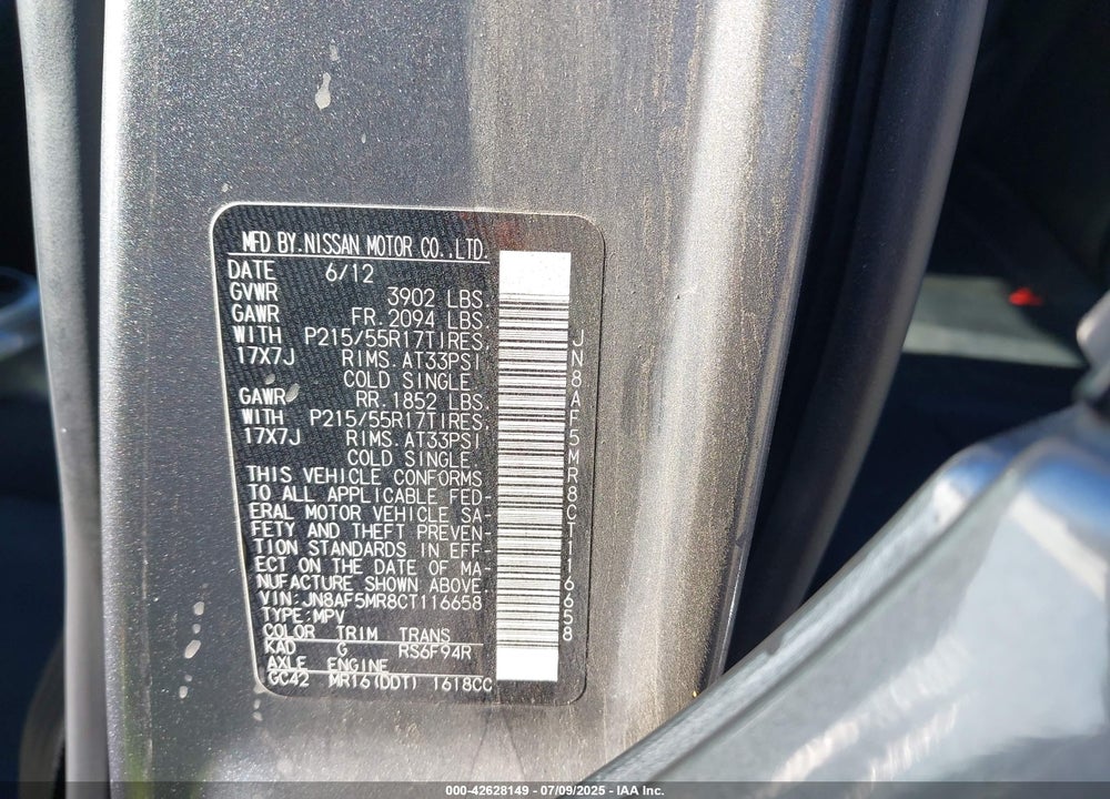 2012 NISSAN JUKE VIN: JN8AF5MR8CT116658