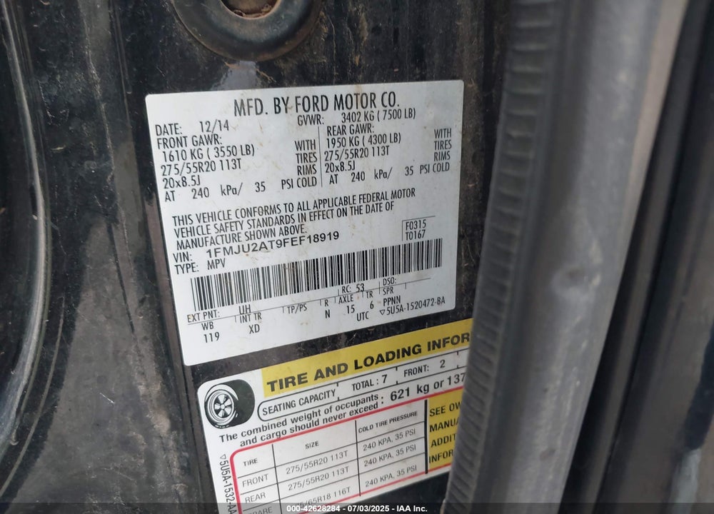 2015 FORD EXPEDITION VIN: 1FMJU2AT9FEF18919