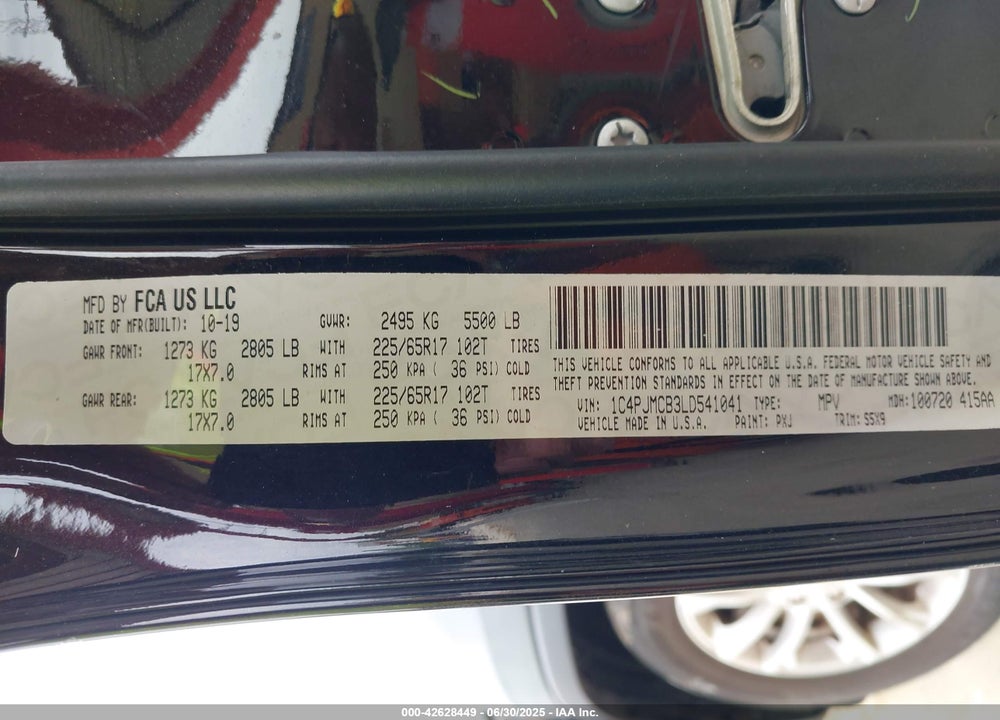 2020 JEEP CHEROKEE VIN: 1C4PJMCB3LD541041