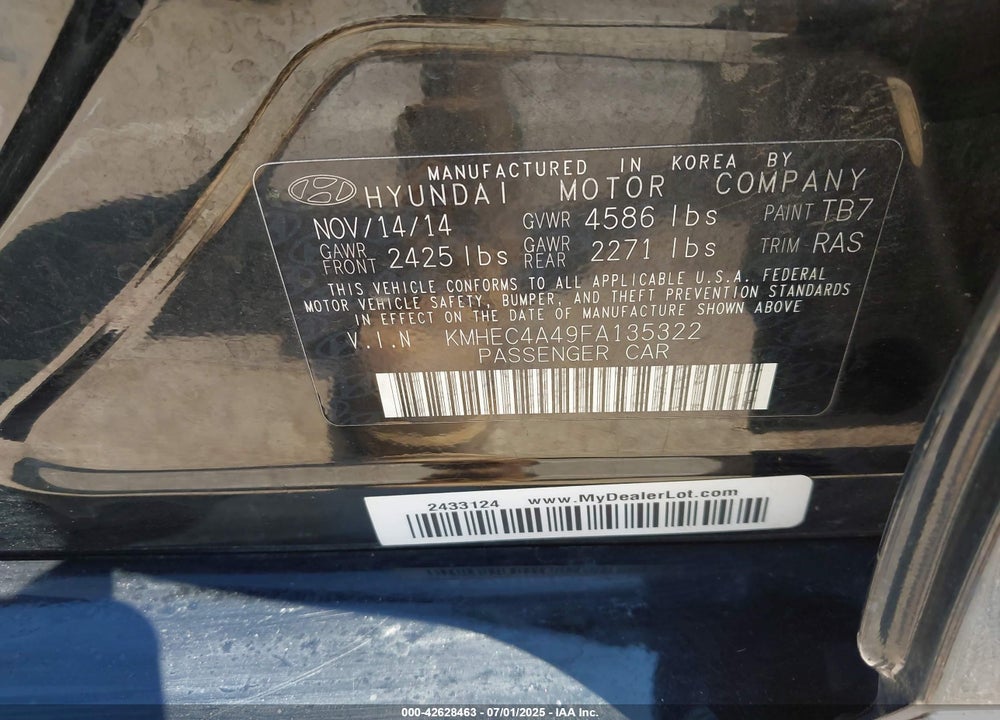 2015 HYUNDAI SONATA HYBRID VIN: KMHEC4A49FA135322