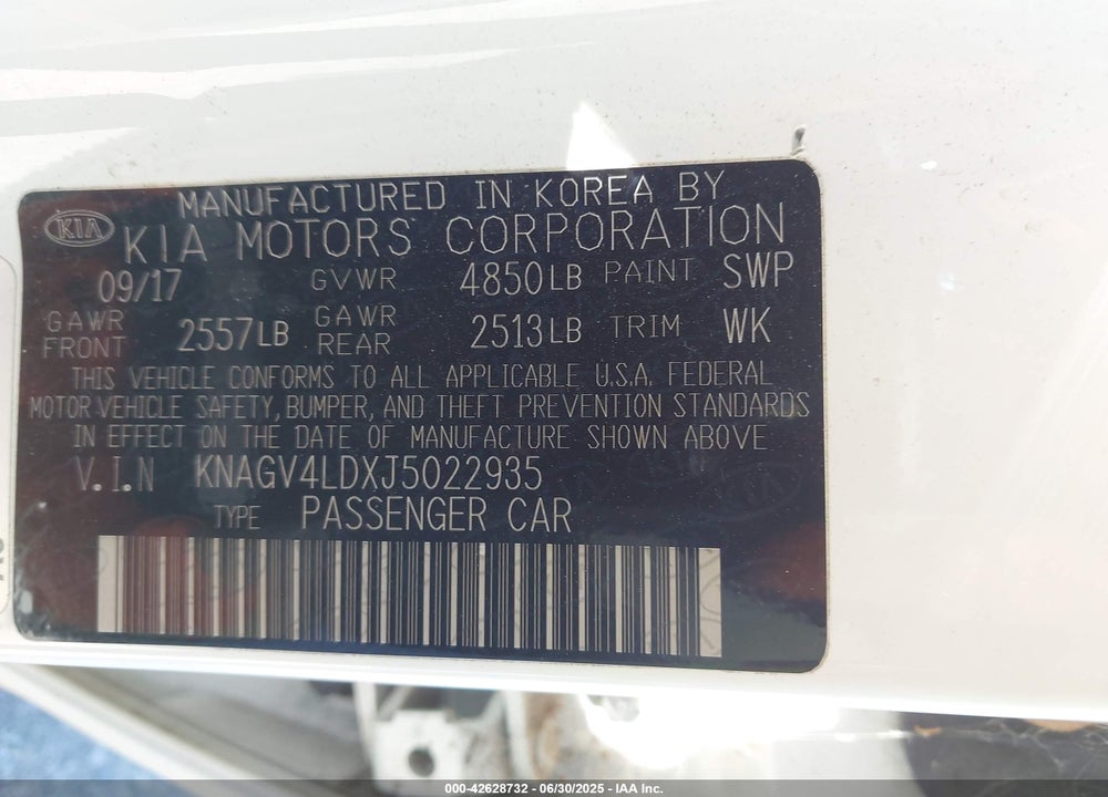 2018 KIA OPTIMA PLUG-IN HYBRID VIN: KNAGV4LDXJ5022935