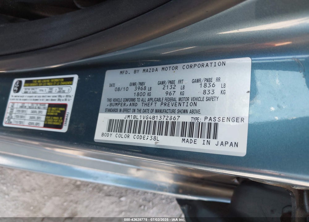 2011 MAZDA 3 VIN: JM1BL1VG4B1372367
