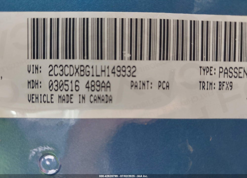 2020 DODGE CHARGER SXT RWD VIN: 2C3CDXBG1LH149932