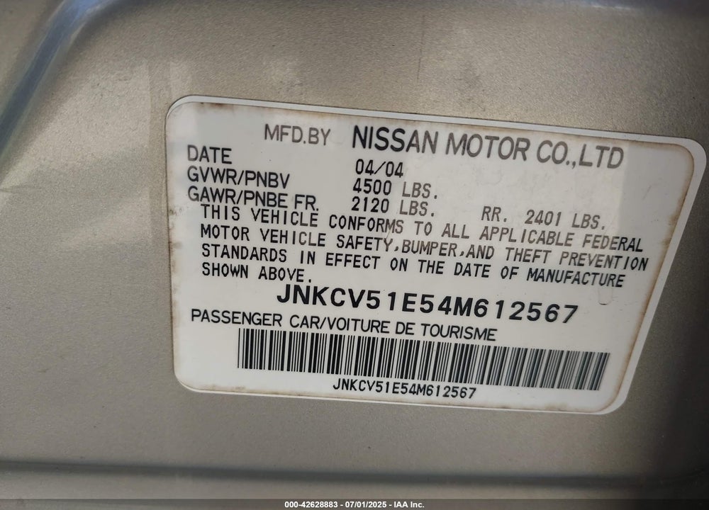2004 INFINITI G35 VIN: JNKCV51E54M612567